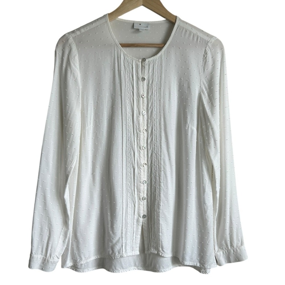J Jill Women Cottagecore Coquette Swiss Dot Top XS White Pintuck Fairy Whimsy
